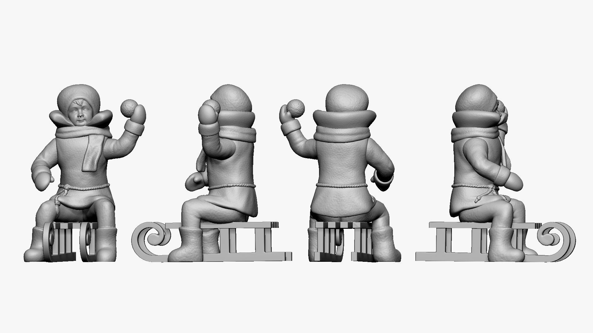 001353 kid on a sled throwing snowball 3dp 3D print model_1