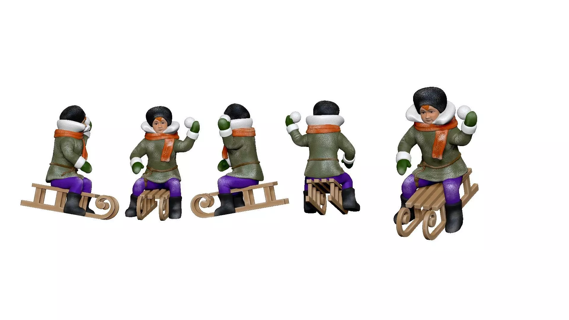 001353 kid on a sled throwing snowball 3dp 3D print model_0