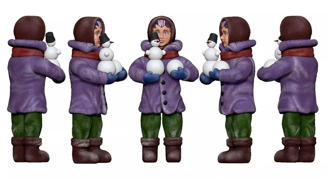 001362 boy in purple velvet jacket with snowman 3dp 3D print model_0
