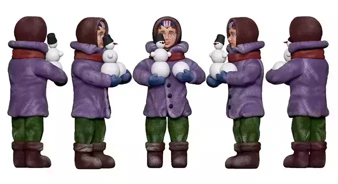001362 boy in purple velvet jacket with snowman 3dp 3D print model