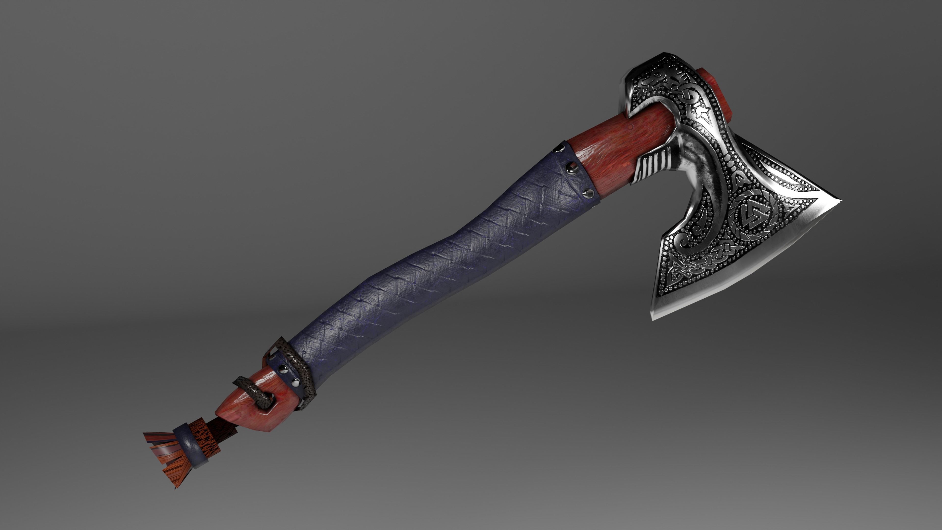 Battle Axe Low-poly 3D model_9