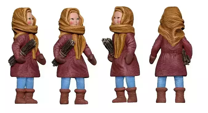 001363 girl in velvet purple coat with forrest sticks