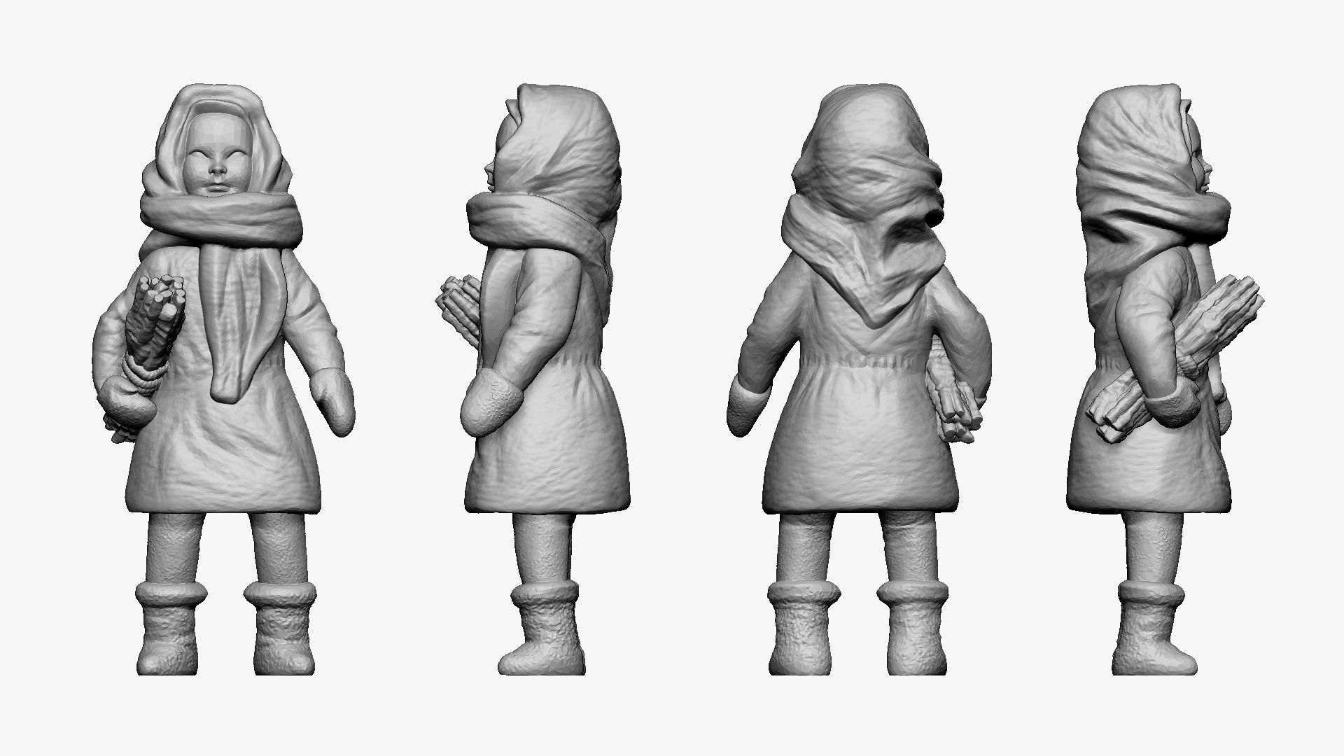 001363 girl in velvet purple coat with forrest sticks 3dp 3D print model_1