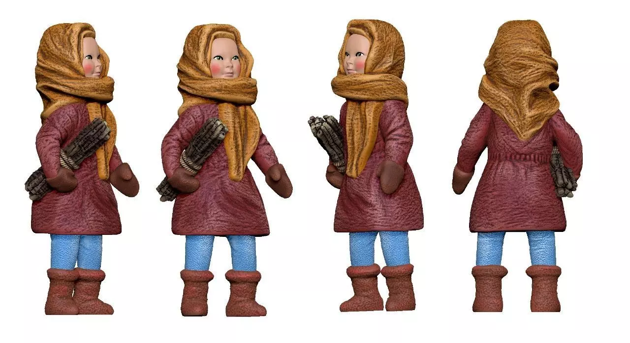 001363 girl in velvet purple coat with forrest sticks 3dp 3D print model_0