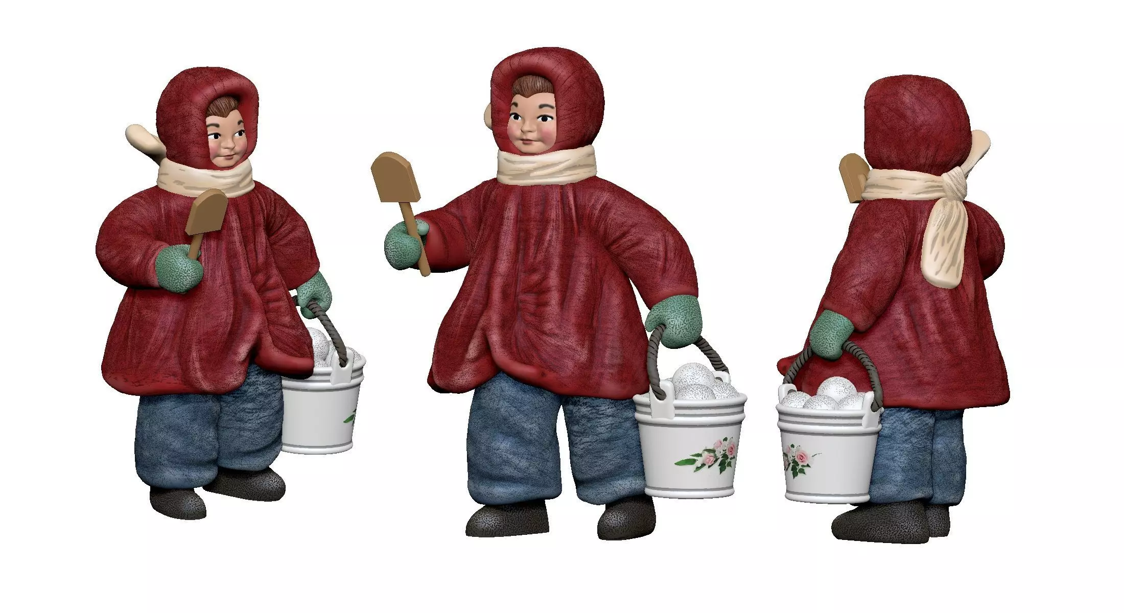 001366 girl in crimson coat with shovel and bucket 3D model_0