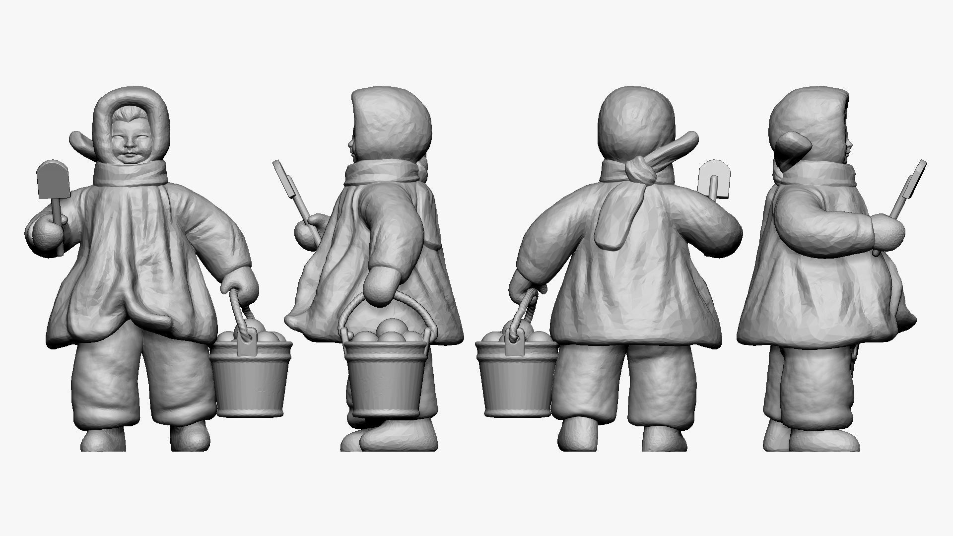 001366 girl in crimson coat with shovel and bucket 3D model_1