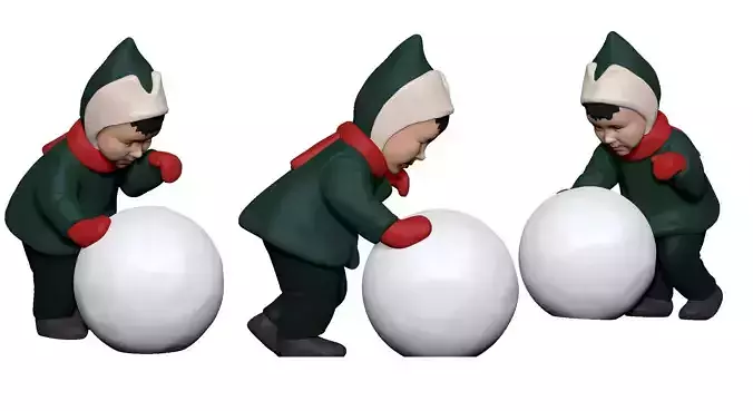 001367 kid making creating a big snowball