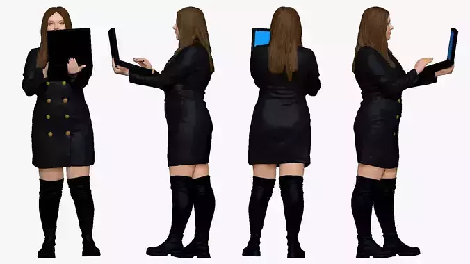 001502 girl in a suit with a laptop 3D model