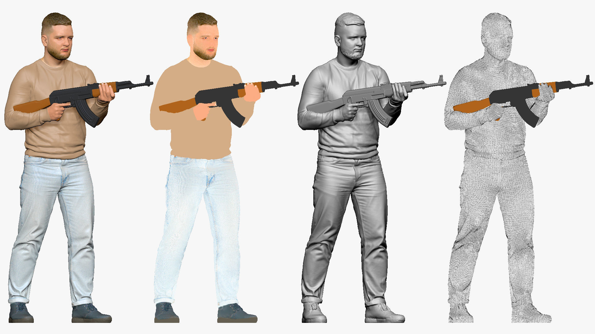 001504 man in a sweater with a machine gun 3D model_2