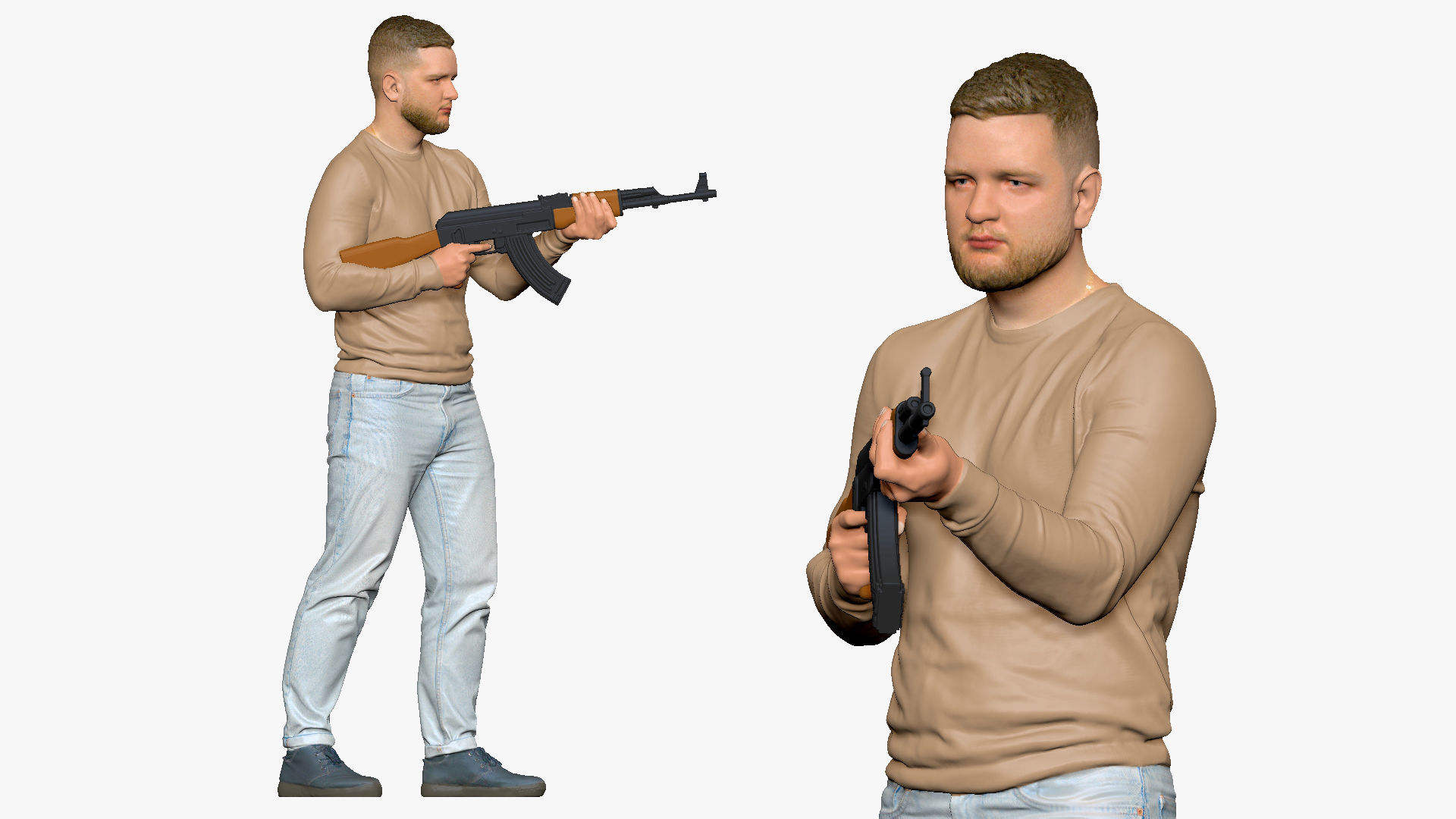 001504 man in a sweater with a machine gun 3D model_5