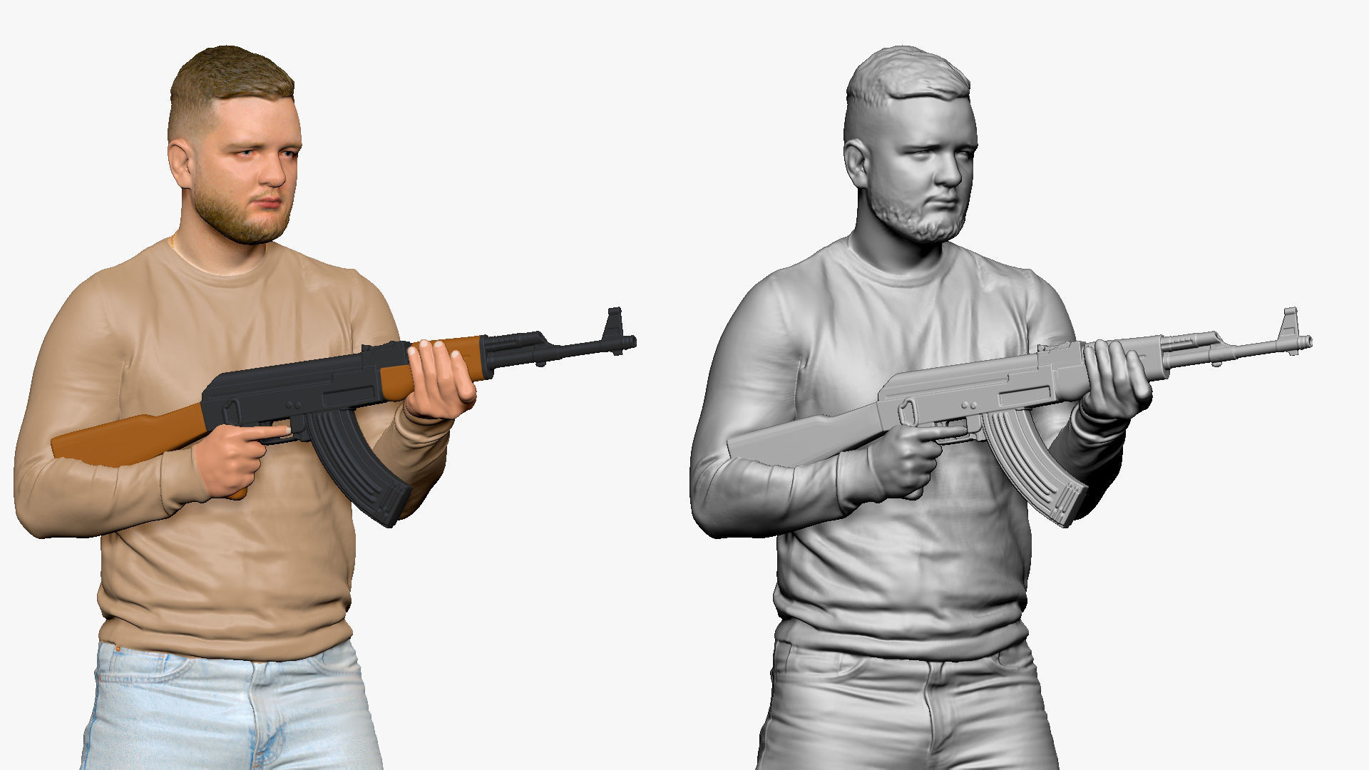 001504 man in a sweater with a machine gun 3D model_4