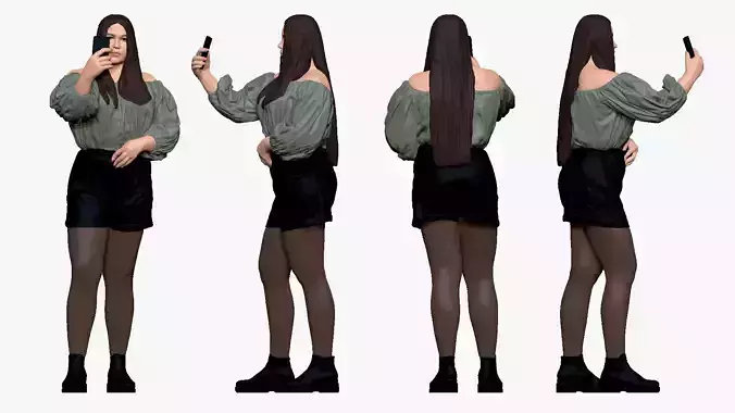 001506 girl with a phone in shorts 3dp