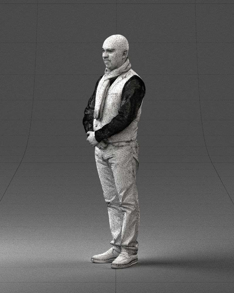 A bald man in a vest and scarf 0239 3D model_29