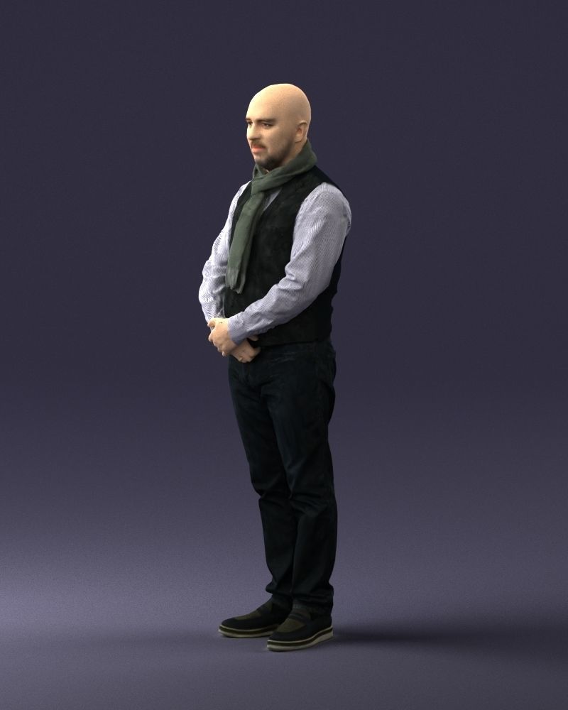 A bald man in a vest and scarf 0239 3D model_27