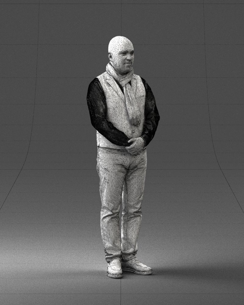 A bald man in a vest and scarf 0239 3D model_8