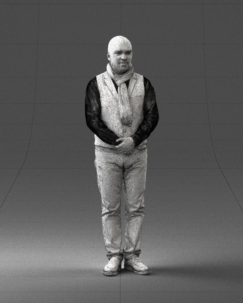 A bald man in a vest and scarf 0239 3D model_5