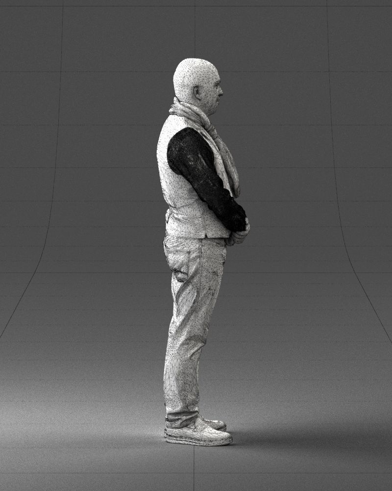 A bald man in a vest and scarf 0239 3D model_14