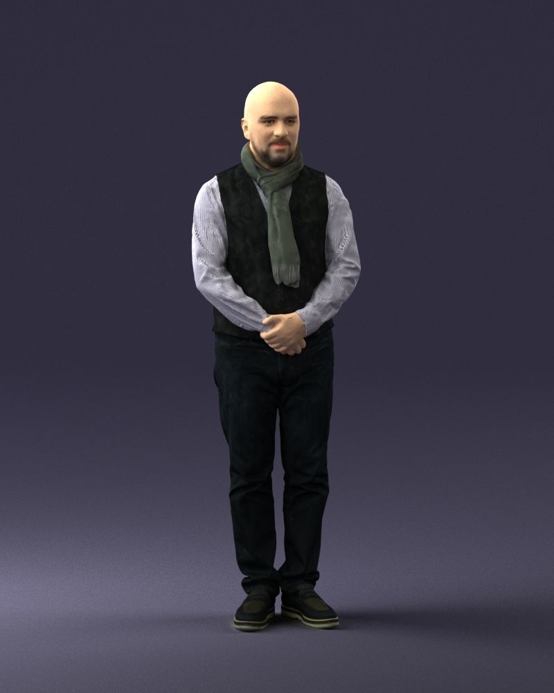 A bald man in a vest and scarf 0239 3D model_3