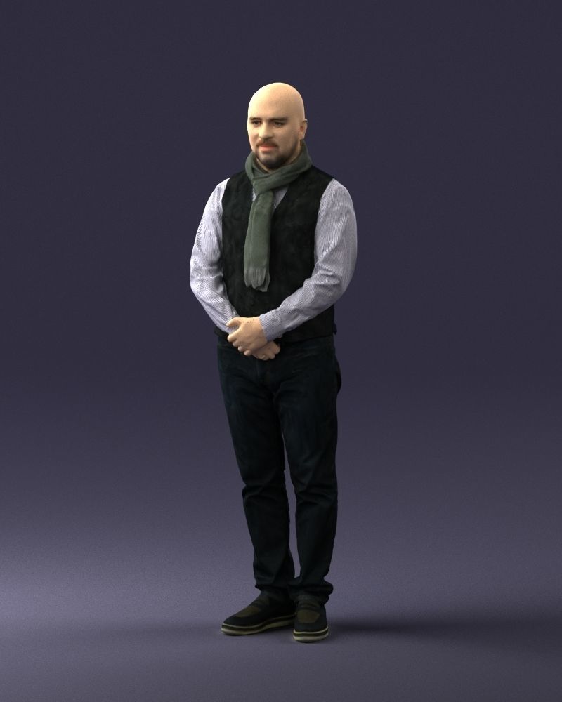A bald man in a vest and scarf 0239 3D model_30