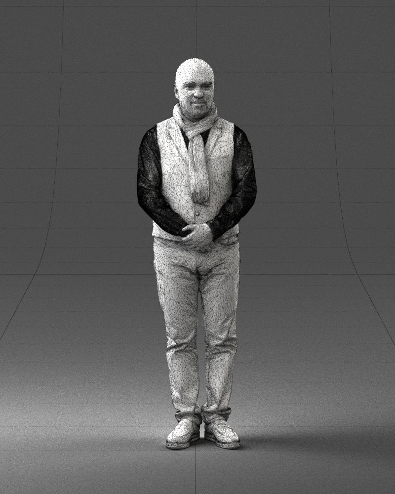 A bald man in a vest and scarf 0239 3D model_38