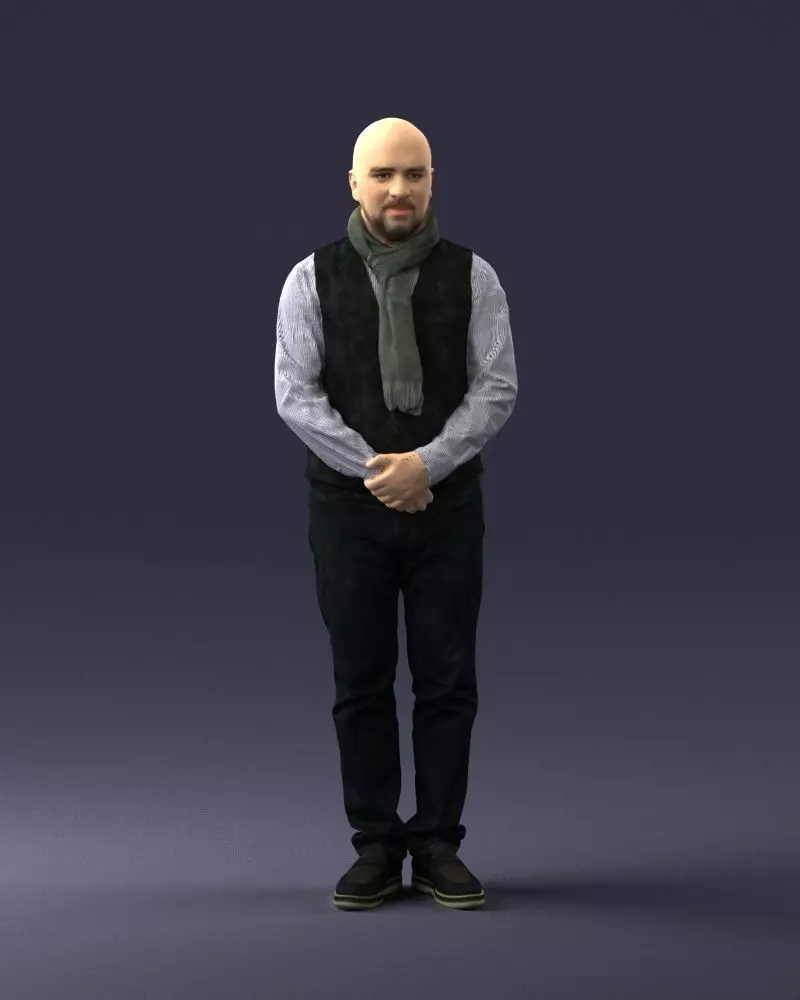 A bald man in a vest and scarf 0239 3D model_0