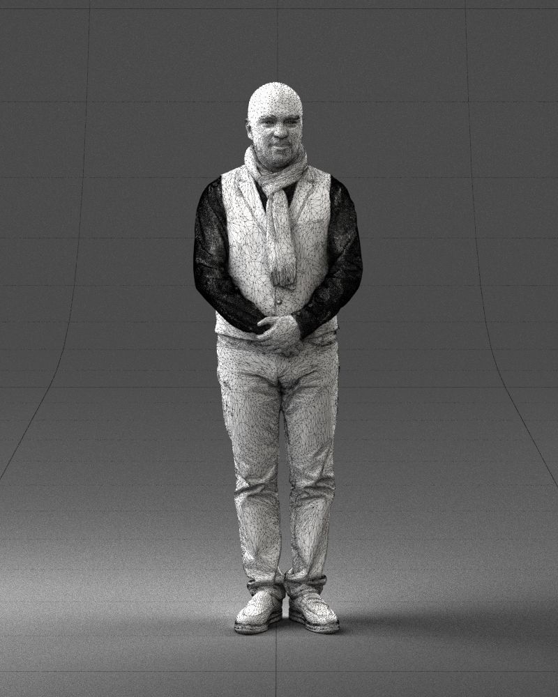 A bald man in a vest and scarf 0239 3D model_2