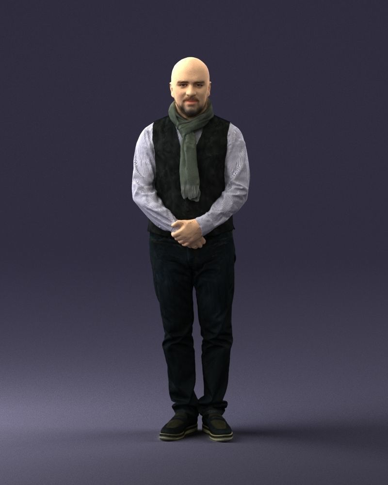 A bald man in a vest and scarf 0239 3D model_33