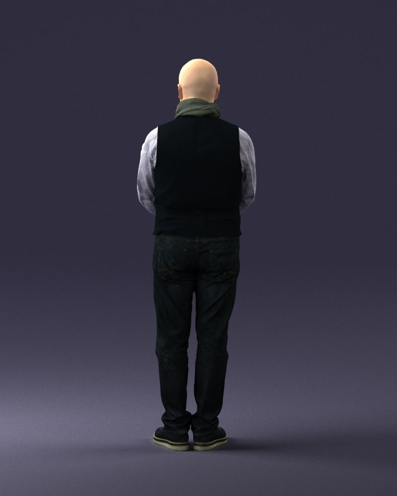 A bald man in a vest and scarf 0239 3D model_18