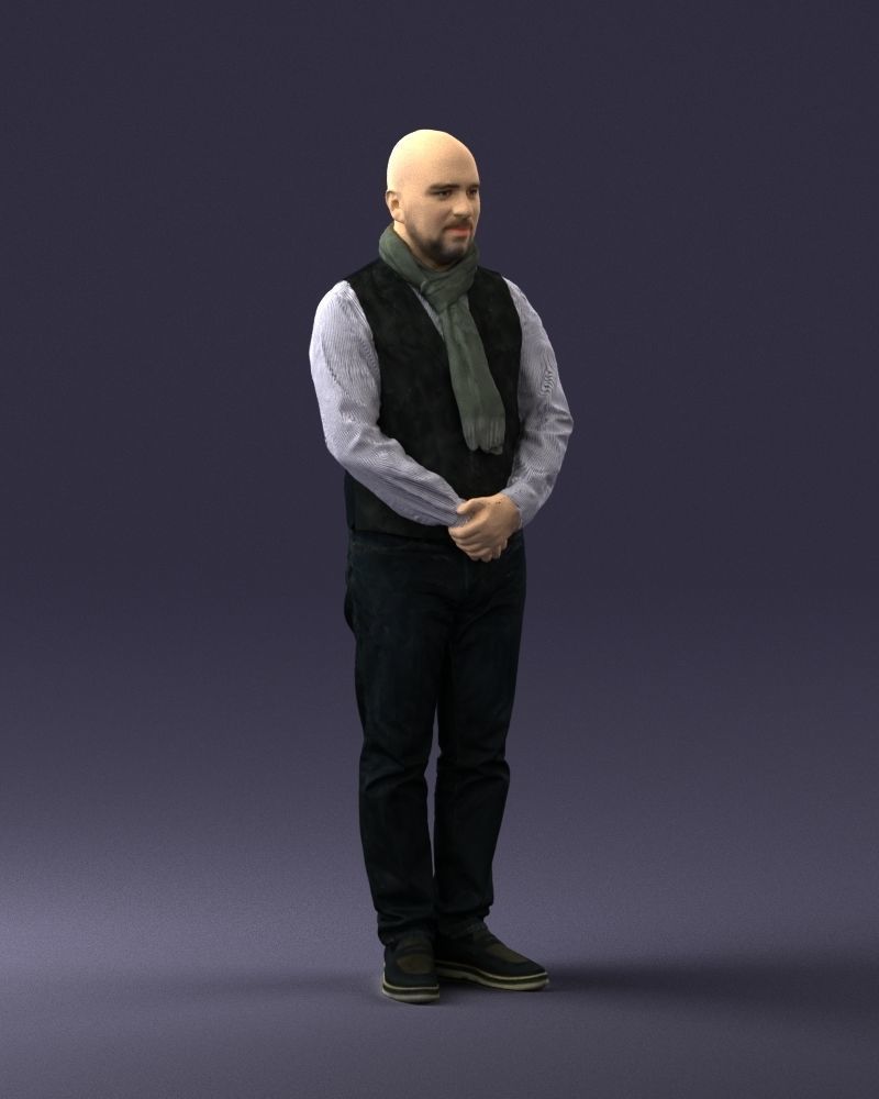 A bald man in a vest and scarf 0239 3D model_6