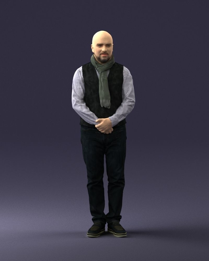A bald man in a vest and scarf 0239 3D model_36