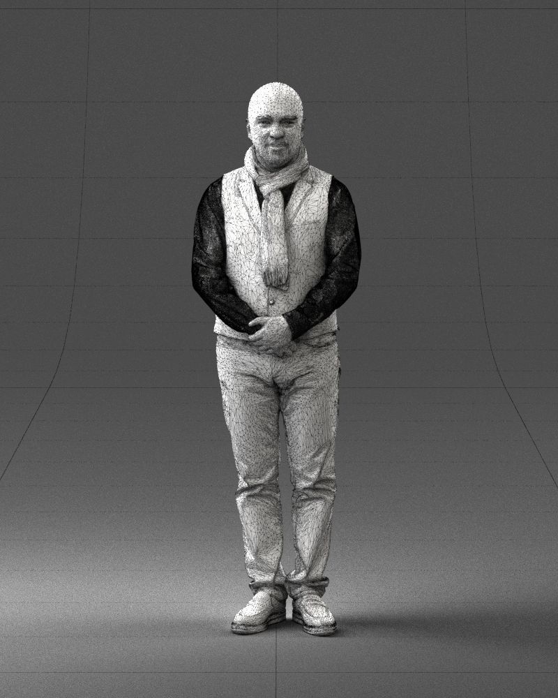 A bald man in a vest and scarf 0239 3D model_35