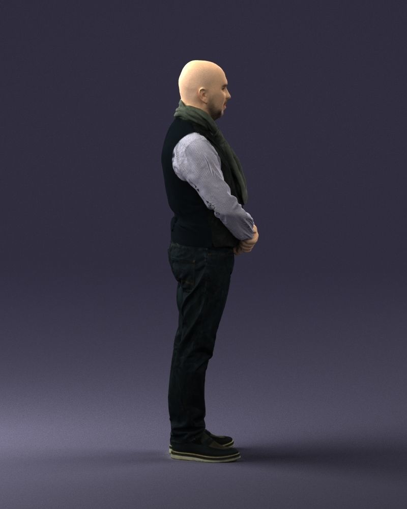 A bald man in a vest and scarf 0239 3D model_12