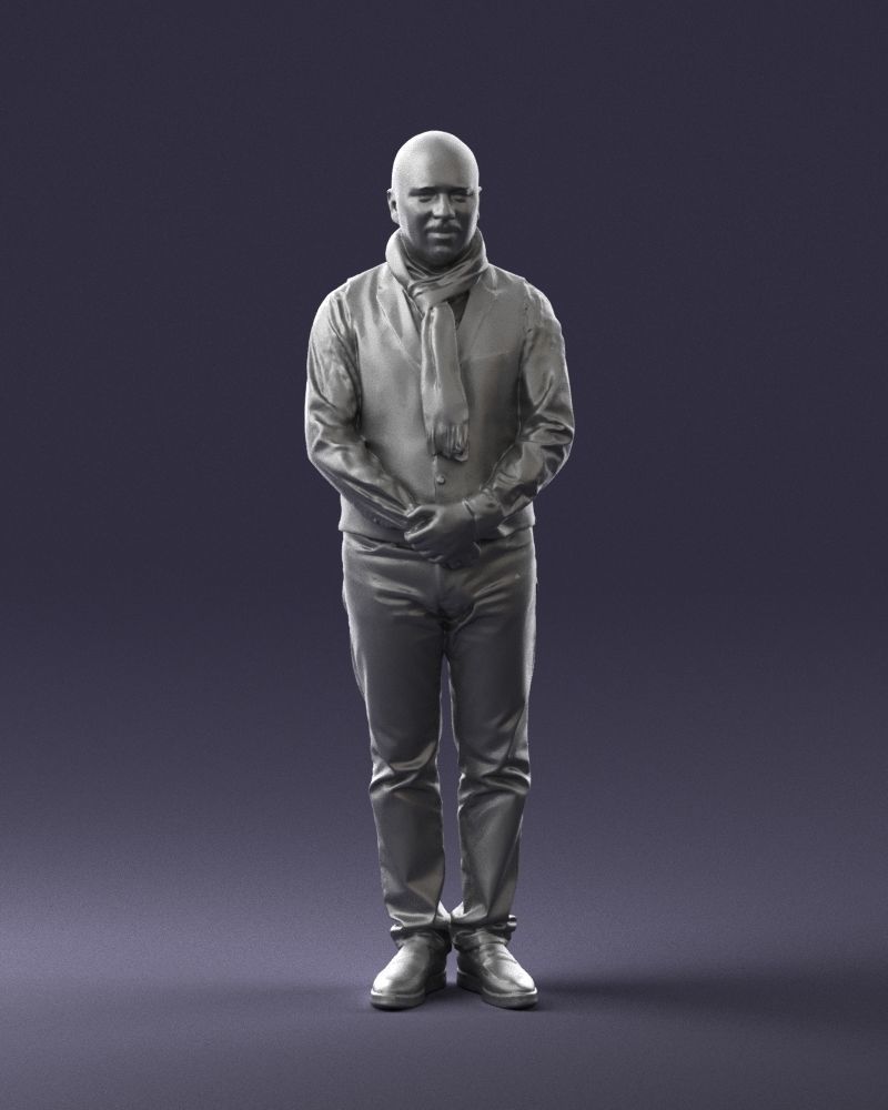 A bald man in a vest and scarf 0239 3D model_1
