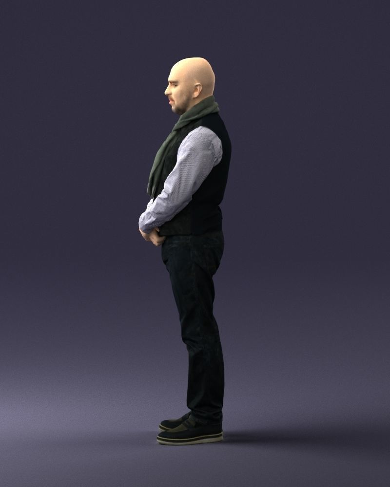 A bald man in a vest and scarf 0239 3D model_24