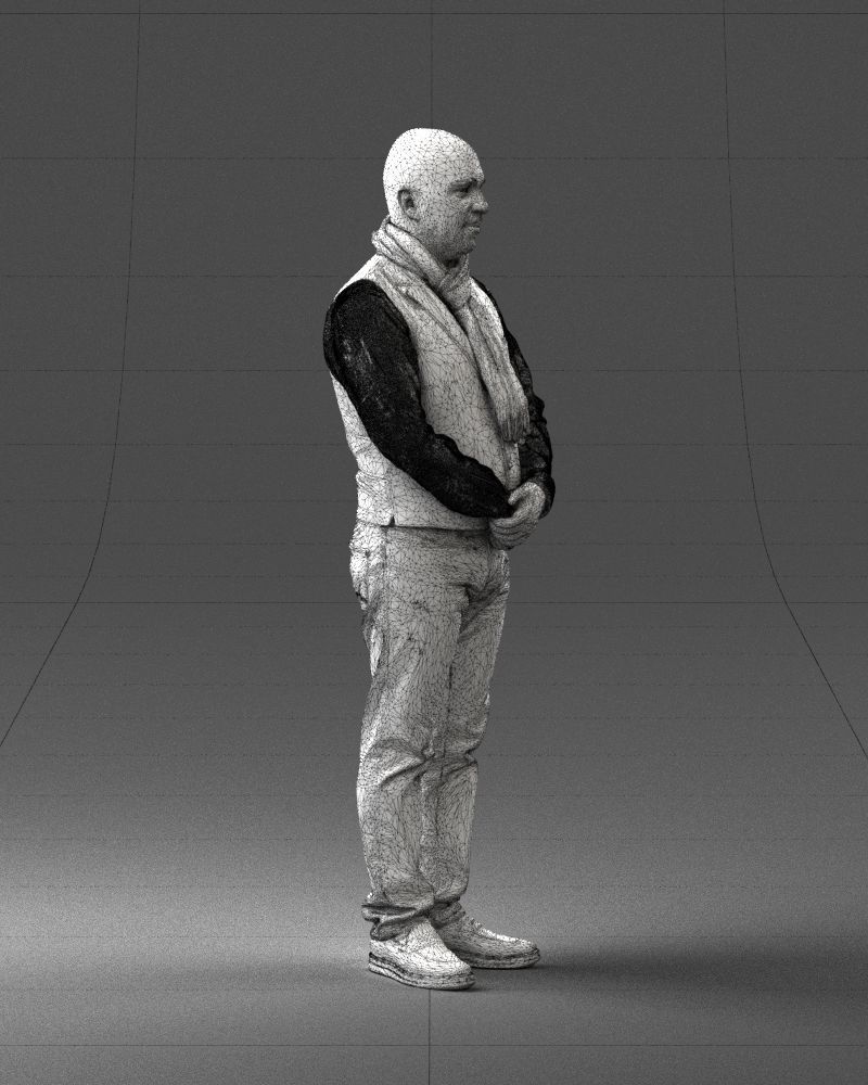 A bald man in a vest and scarf 0239 3D model_11