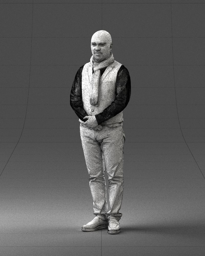 A bald man in a vest and scarf 0239 3D model_32