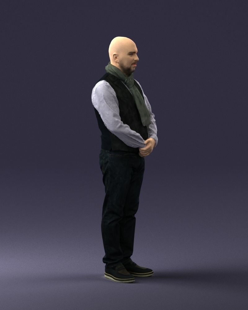 A bald man in a vest and scarf 0239 3D model_9