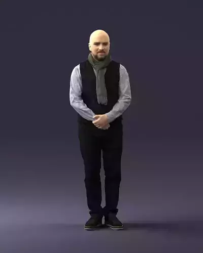 A bald man in a vest and scarf 0239 3D Print Ready 3D print model