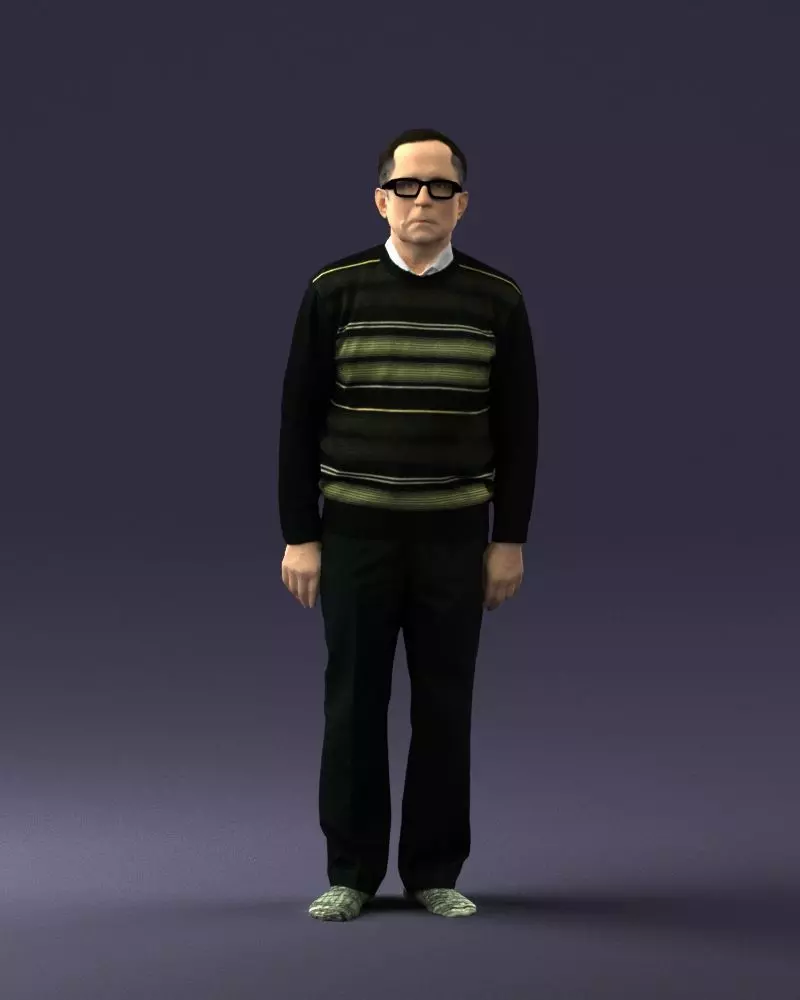 An elderly man in socks and glasses 0102 3D Print Ready 3D print model_0