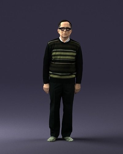 An elderly man in socks and glasses 0102 3D Print Ready 3D print model