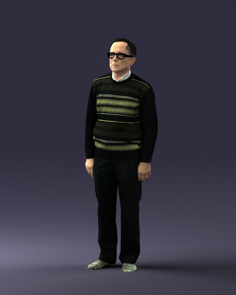 An elderly man in socks and glasses 0102 3D Print Ready 3D print model_30