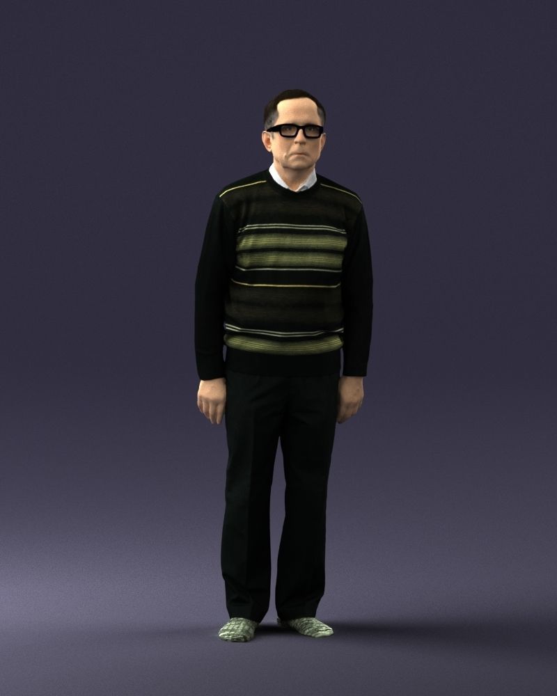An elderly man in socks and glasses 0102 3D Print Ready 3D print model_3