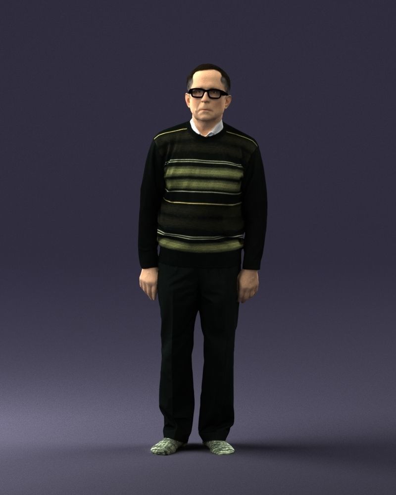 An elderly man in socks and glasses 0102 3D Print Ready 3D print model_33