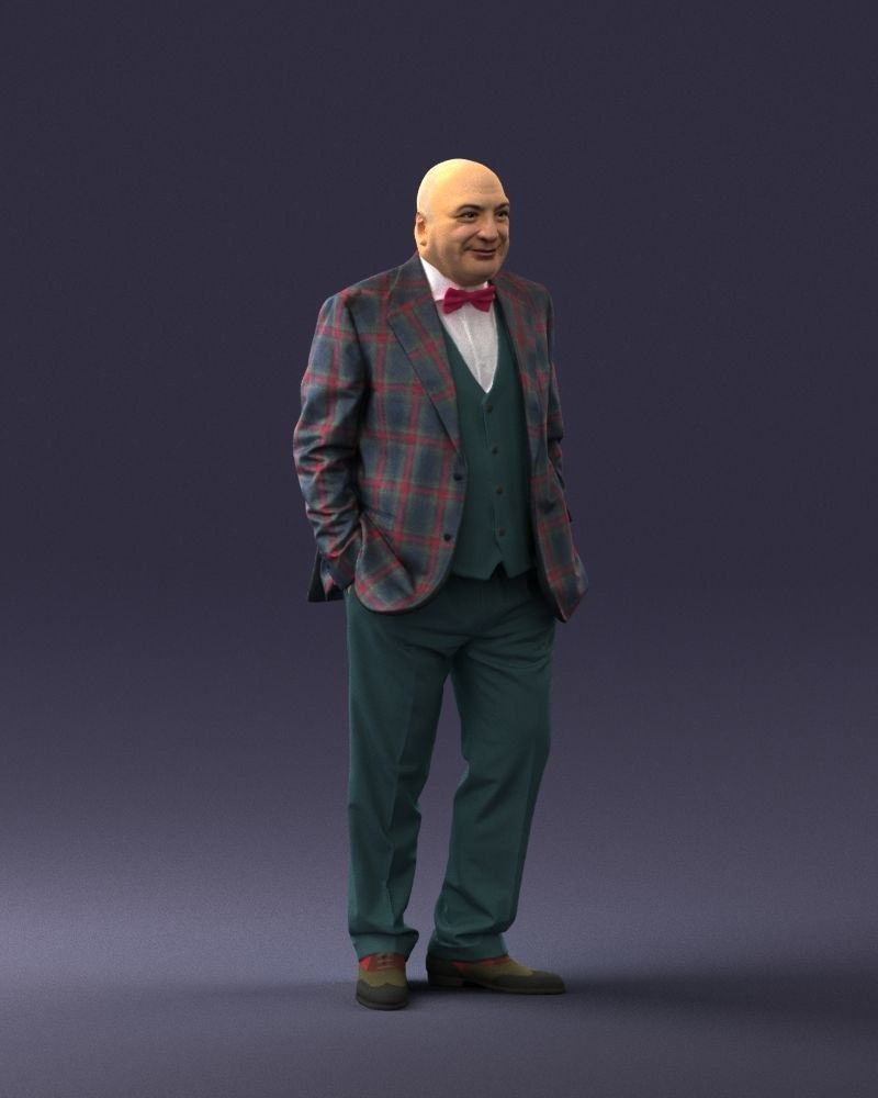 Bald man in plaid jacket 0486 3D model_33