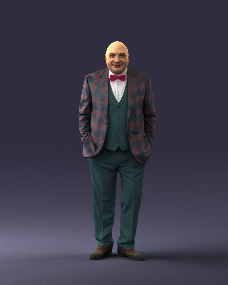 Bald man in plaid jacket 0486 3D model_36