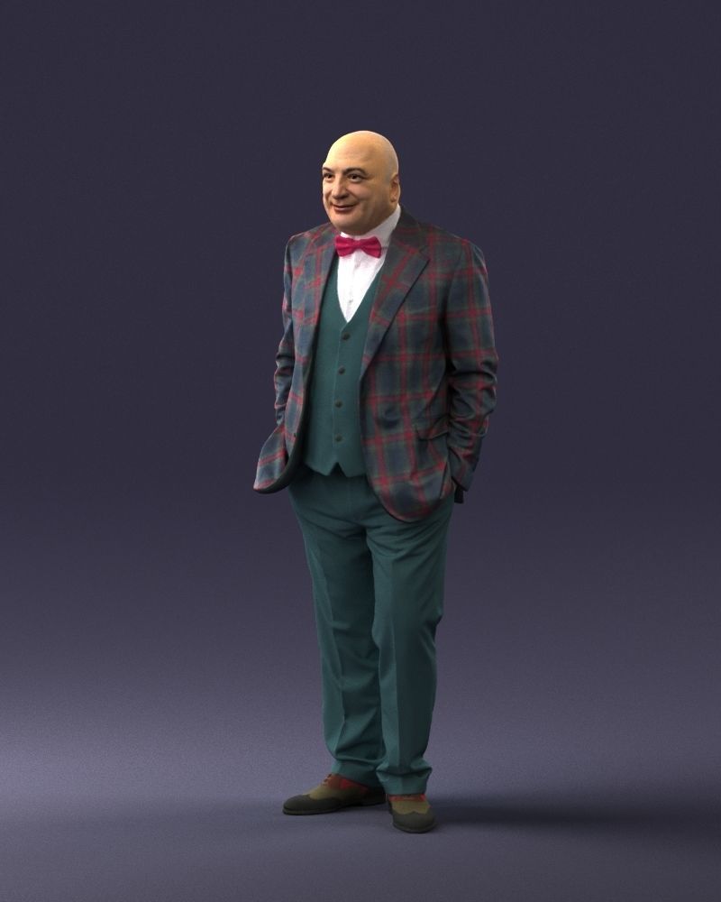Bald man in plaid jacket 0486 3D model_3