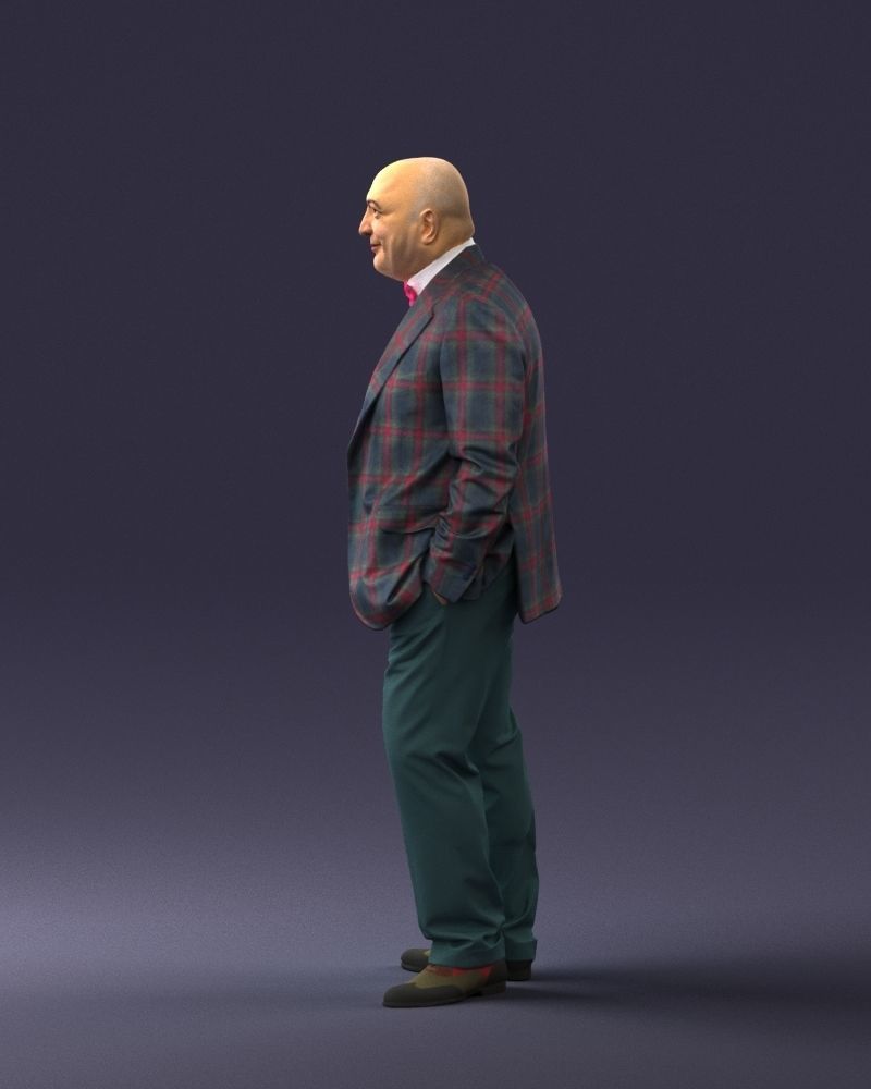 Bald man in plaid jacket 0486 3D model_9