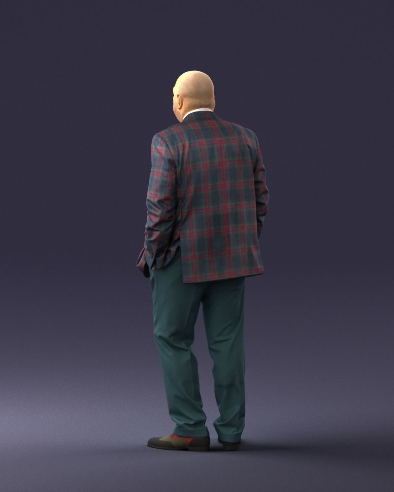 Bald man in plaid jacket 0486 3D model_15