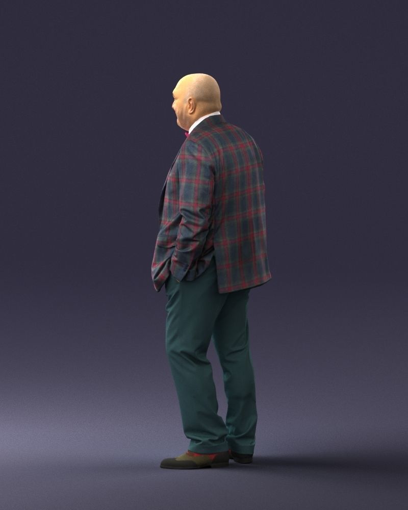 Bald man in plaid jacket 0486 3D model_12