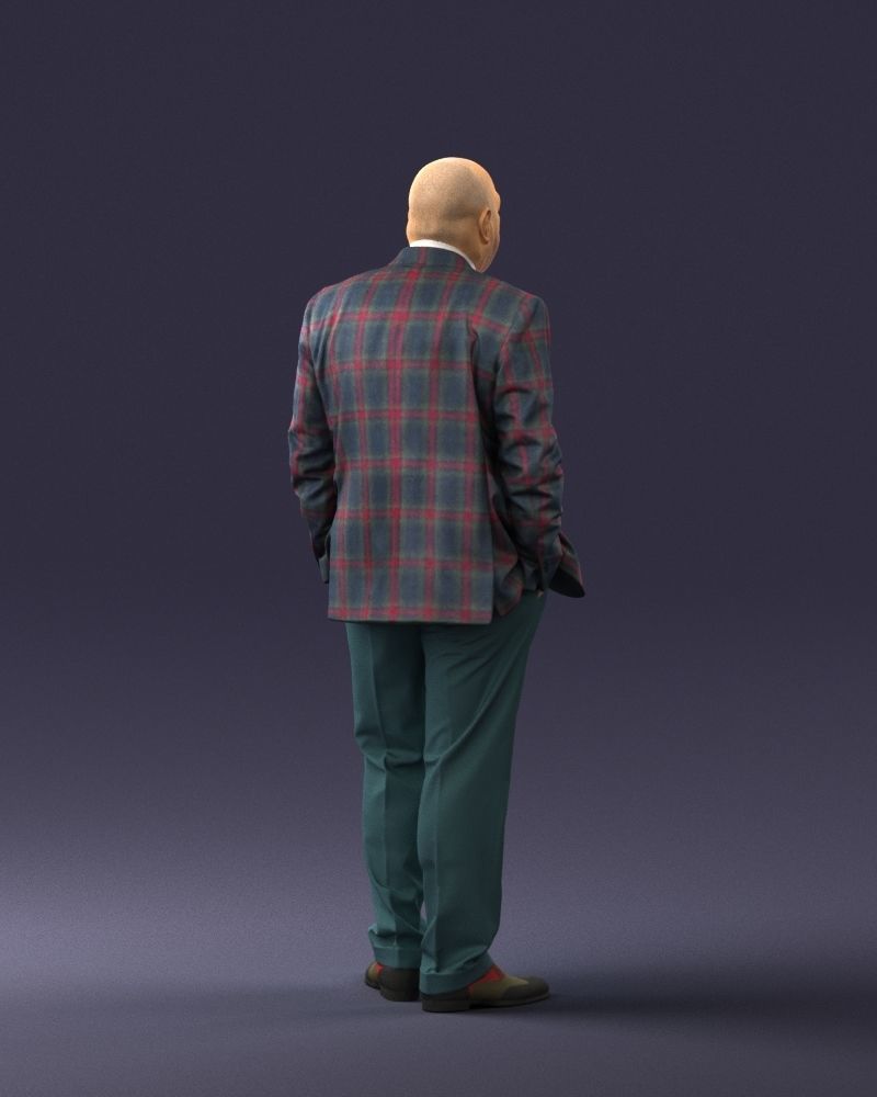 Bald man in plaid jacket 0486 3D model_21